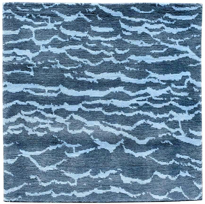 stair landing rug blue water design "Adriatic" 32x32 inches